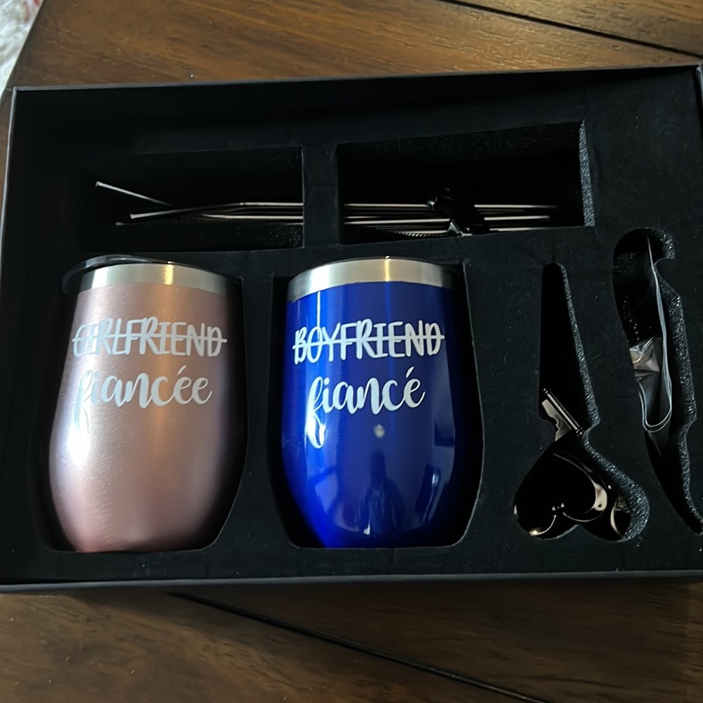 NEW IN BOX engagement gift fiancé tumblers set